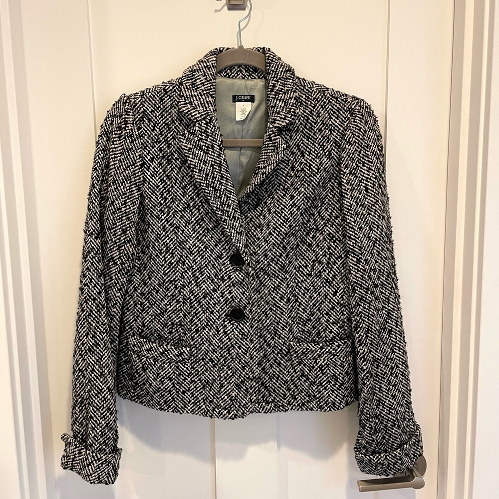 J Crew Tweed Black and White Blazer 4